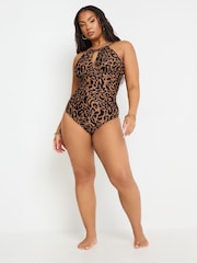 Yours Curve Leopard Keyhole Plunge Swimsuit - Imagen 1 de 4