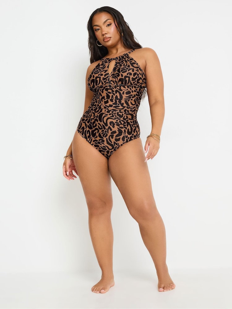 Yours Curve Leopard Keyhole Plunge Swimsuit - Imagen 1 de 4