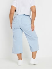 Yours Curve Blue Tie Waist Cropped 100% Cotton Trousers - Image 3 of 5