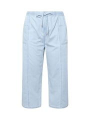 Yours Curve Blue Tie Waist Cropped 100% Cotton Trousers - Image 5 of 5