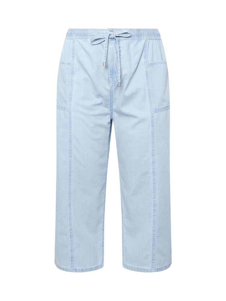 Yours Curve Blue Tie Waist Cropped 100% Cotton Trousers - Image 5 of 5