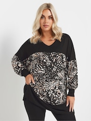 Yours Curve Schmetterling Print Colourblock Top - Bild 1 von 6