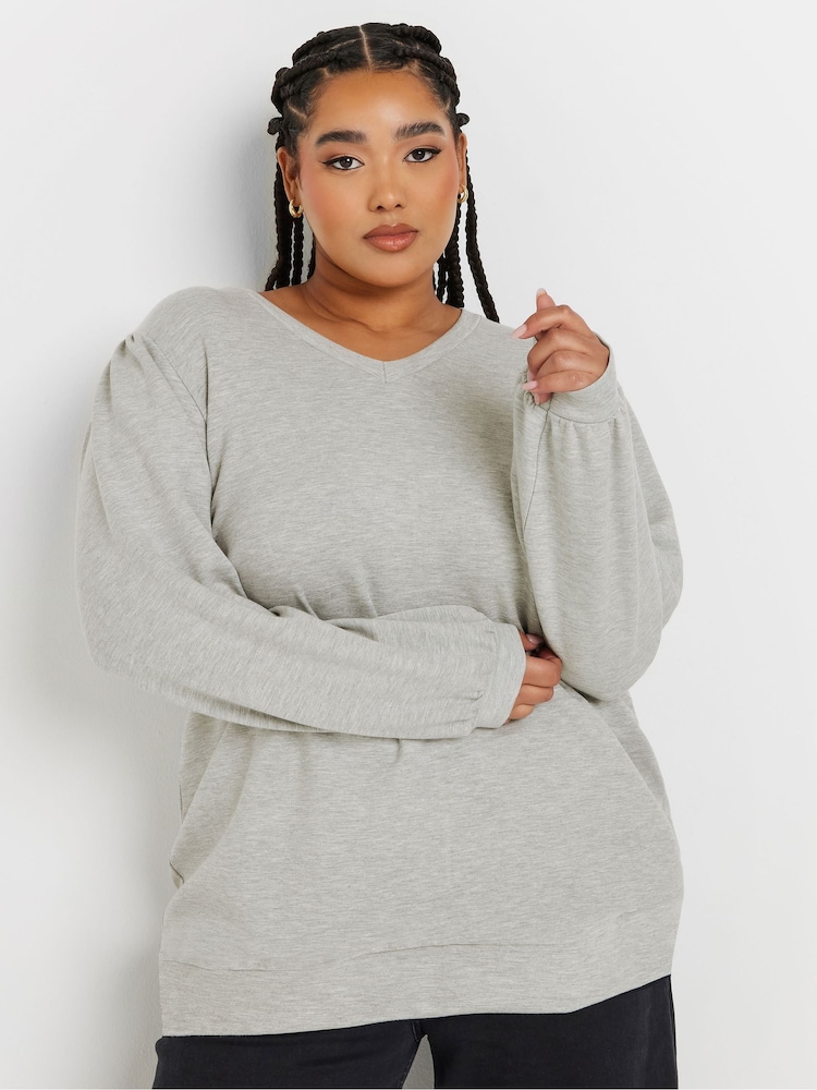 Yours Curve Grey V-Neck Sweatshirt - Image 1 of 5