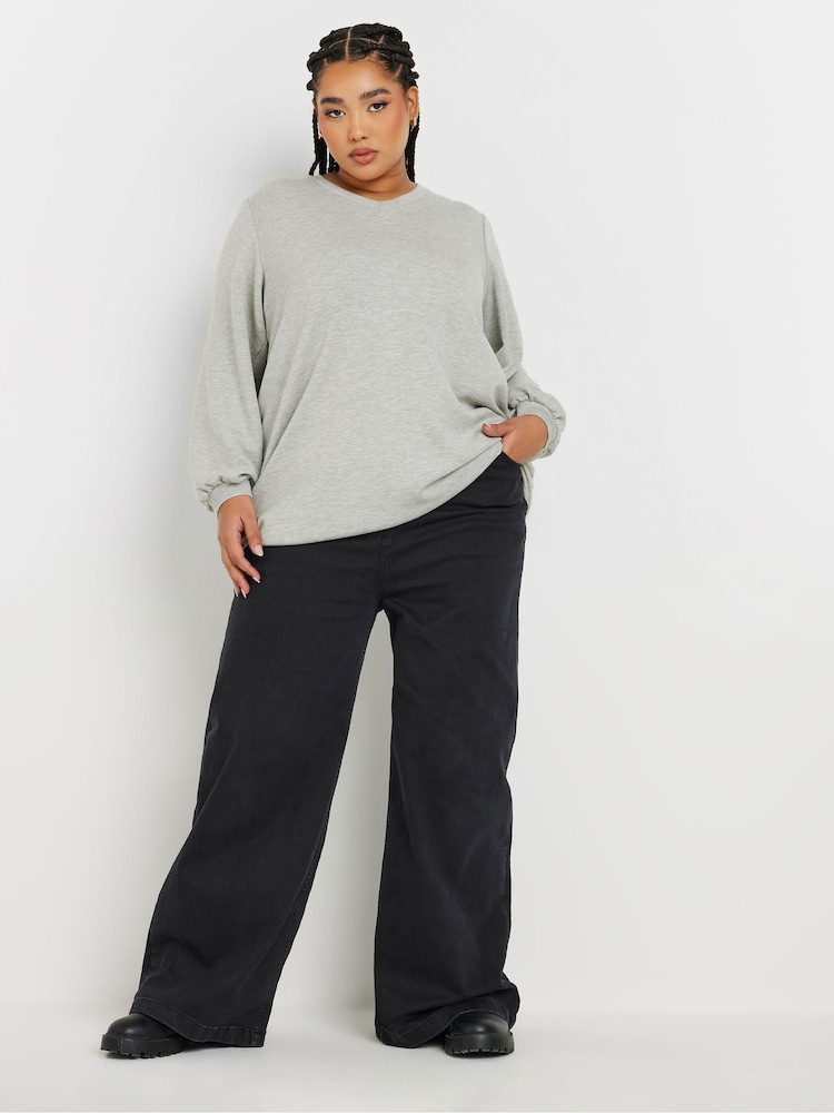 Yours Curve Grey V-Neck Sweatshirt - Image 2 of 5