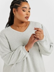 Yours Curve Grey V-Neck Sweatshirt - Image 4 of 5