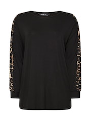 Yours Curve Black Leopard Print Sleeve Detail Top - Image 5 of 5