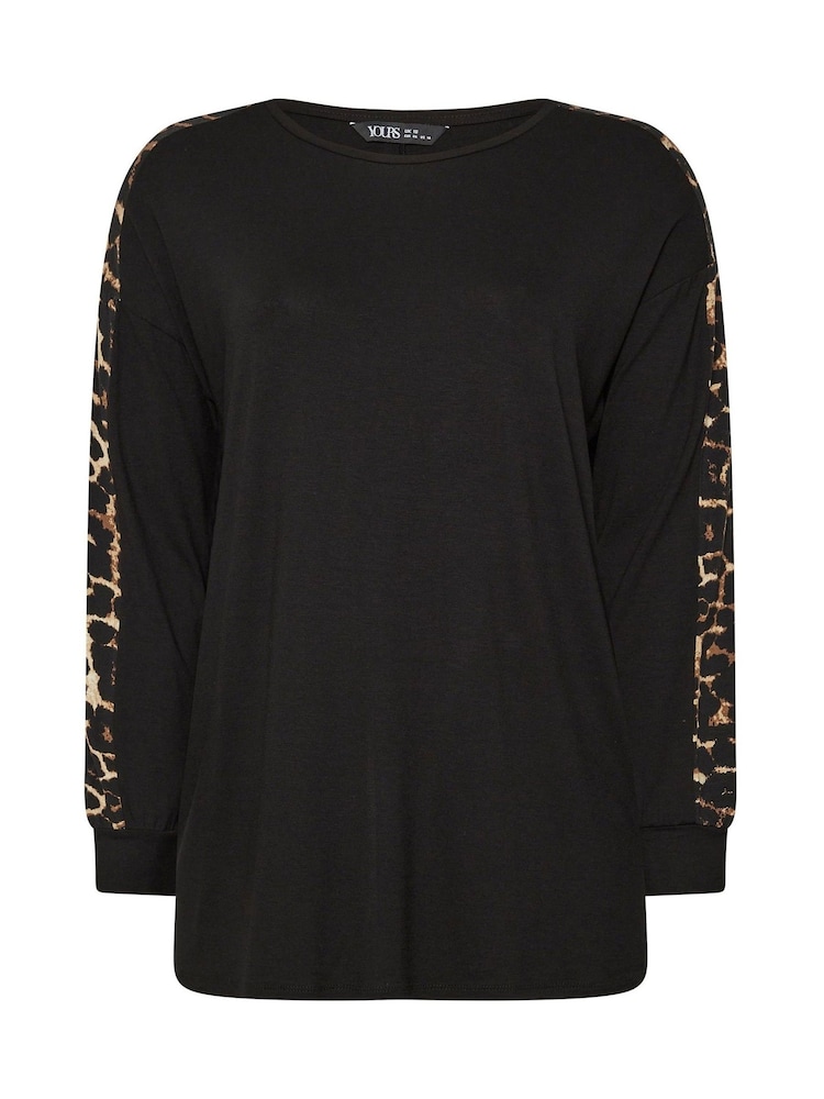 Yours Curve Black Leopard Print Sleeve Detail Top - Image 5 of 5