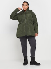Yours Curve Green Lightweight Zig Zag Quilted Midi Jacket - Image 3 of 6