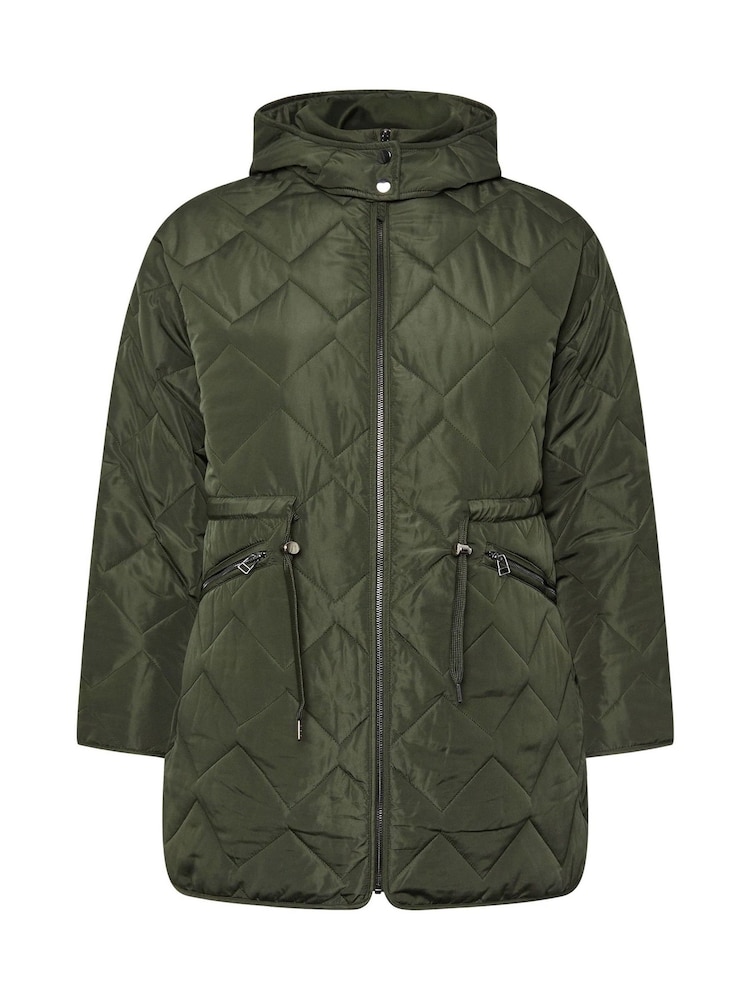 Yours Curve Green Lightweight Zig Zag Quilted Midi Jacket - Image 6 of 6