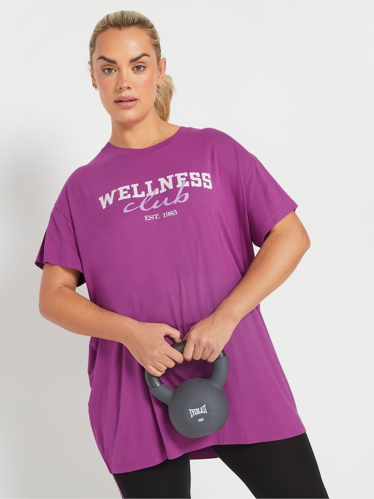 Yours Curve Purple Wellness Club Active T-Shirt - Image 1 of 5 Yours Curve Purple Wellness Club Active T-Shirt - Image 1 of 5
