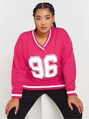 Yours Curve Hot 96 Slogan Varsity Sweatshirt - Imagen 1 de 5