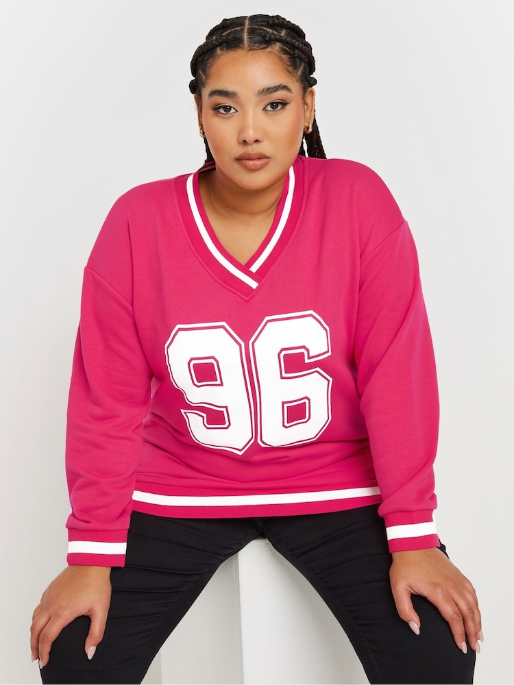 Yours Curve Hot 96 Slogan Varsity Sweatshirt - Imagen 1 de 5