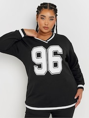 Yours Curve Black 96 Varsity Sweatshirt - Image 1 of 5
