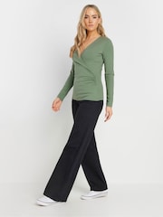 Long Tall Sally Green Long Sleeve Cotton Wrap Top - Image 2 of 7