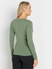 Long Tall Sally Green Long Sleeve Cotton Wrap Top - Image 3 of 7