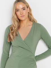 Long Tall Sally Green Long Sleeve Cotton Wrap Top - Image 4 of 7
