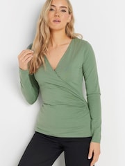 Long Tall Sally Green Long Sleeve Cotton Wrap Top - Image 6 of 7