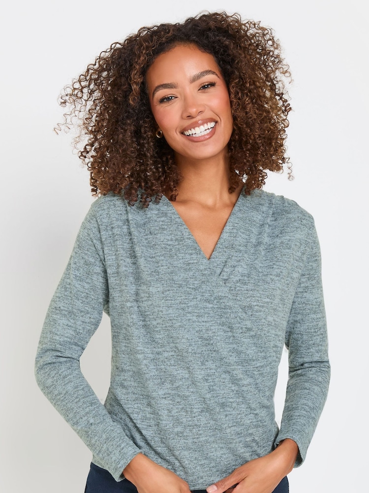 M&Co Blue Wrap Over Jumper - Image 1 of 5 M&Co Blue Wrap Over Jumper - Image 1 of 5