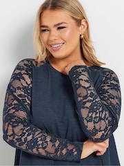 Yours Curve Blue Raglan Lace A-Line T-Shirt - Image 5 of 9