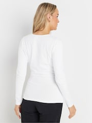 Long Tall Sally White Long Sleeve Cotton Wrap Top - Image 3 of 5
