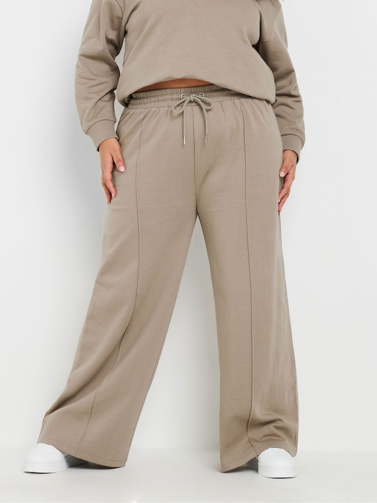 Yours Curve Brown Wide Leg Joggers - Image 1 of 5