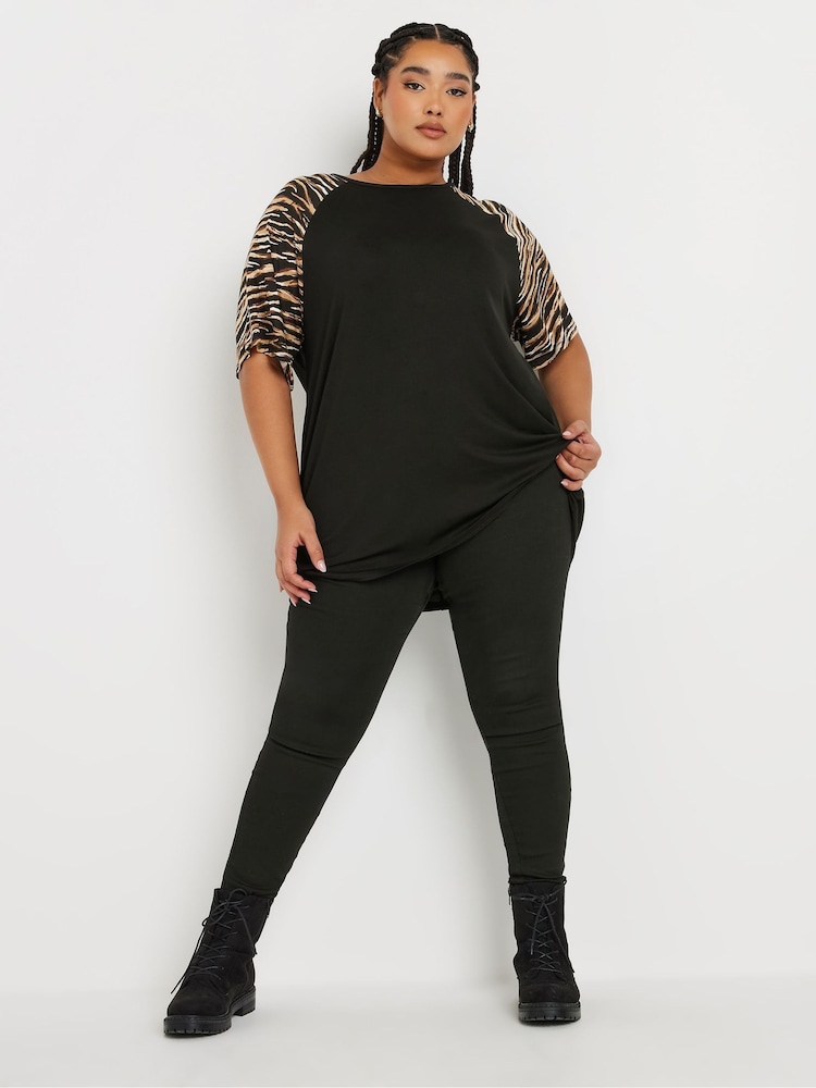Yours Curve Black Zebra Print Raglan Detail Top - Image 2 of 5