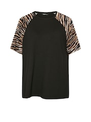 Yours Curve Black Zebra Print Raglan Detail Top - Image 5 of 5
