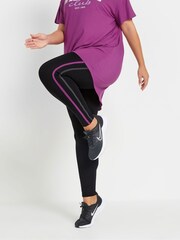 Yours Curve Black Side Stripe Leggings - Image 1 of 5
