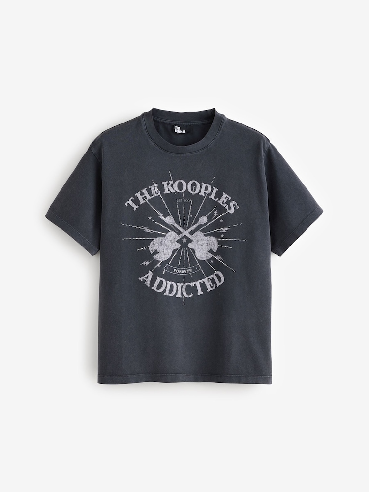 The Kooples Guitar Print Short Sleeve 100% Cotton T-Shirt - Imagem 1 de 1