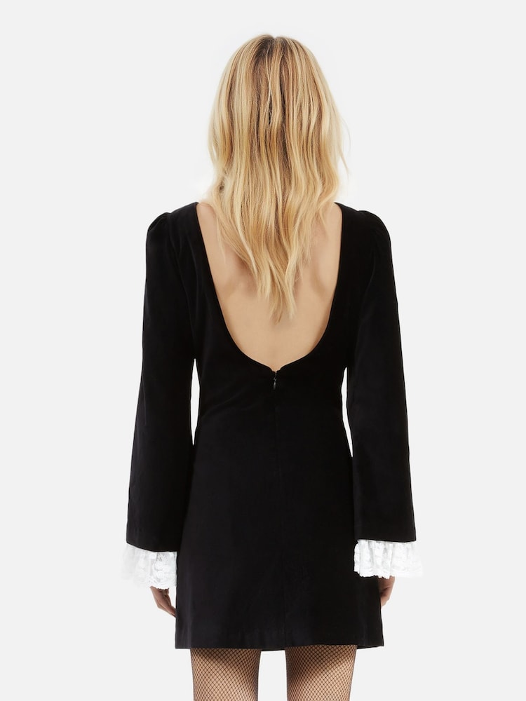 The Kooples Short Long Sleeve Velvet 100% Cotton Dress With Lace - Imagem 2 de 6