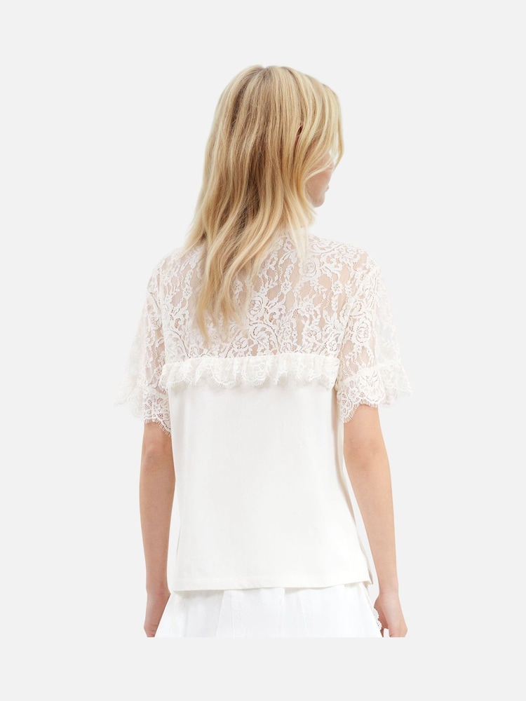 The Kooples Short Sleeve 100% Cotton T-Shirt With Lace Insert - Imagem 2 de 4