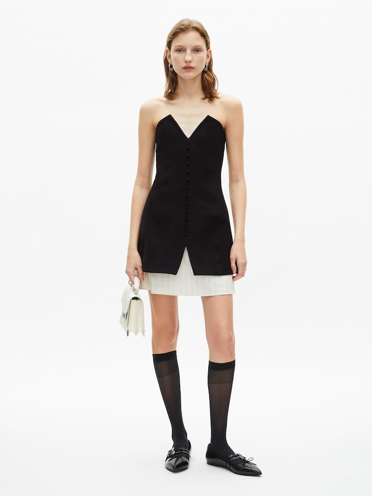 The Kooples Black Short Bustier Buttoned Front Dress - Image 1 of 6 The Kooples Black Short Bustier Buttoned Front Dress - Image 1 of 6
