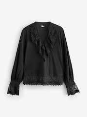 The Kooples Long Sleeved 100% Cotton Top With Ruffle - Imagem 1 de 1