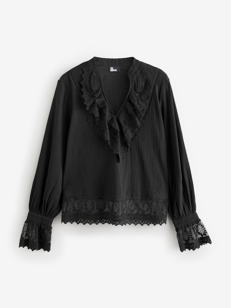 The Kooples Long Sleeved 100% Cotton Top With Ruffle - Imagem 1 de 1
