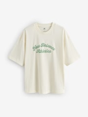 New Balance Cream Womens Oversized Linear Heritage T-Shirt - Image 1 of 1