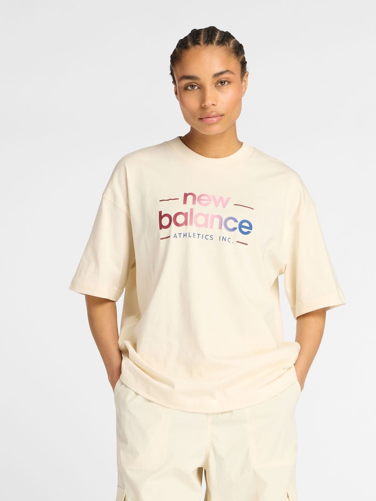 New Balance Cream Womens Reimagined Oversized T-Shirt - Image 1 of 7
