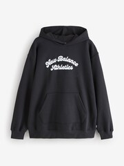 New Balance Black Womens Linear Heritage Fleece Long Line Hoodie - Image 1 of 1