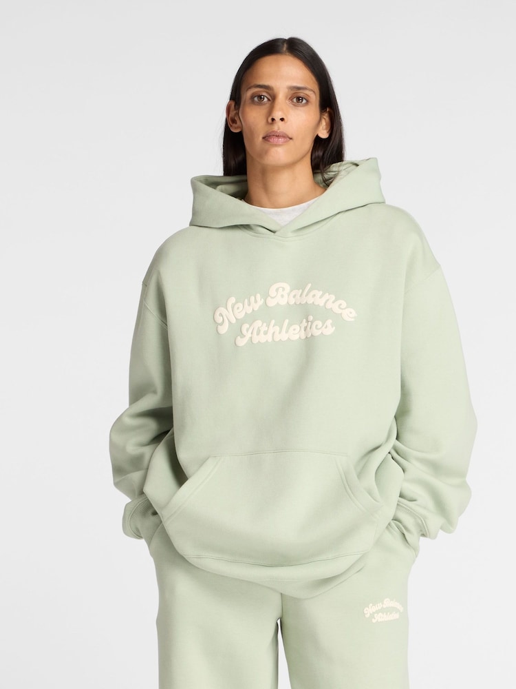 New Balance Green Womens Linear Heritage Fleece Long Line Hoodie - Image 1 of 8