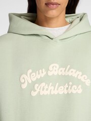 New Balance Green Womens Linear Heritage Fleece Long Line Hoodie - Image 4 of 8