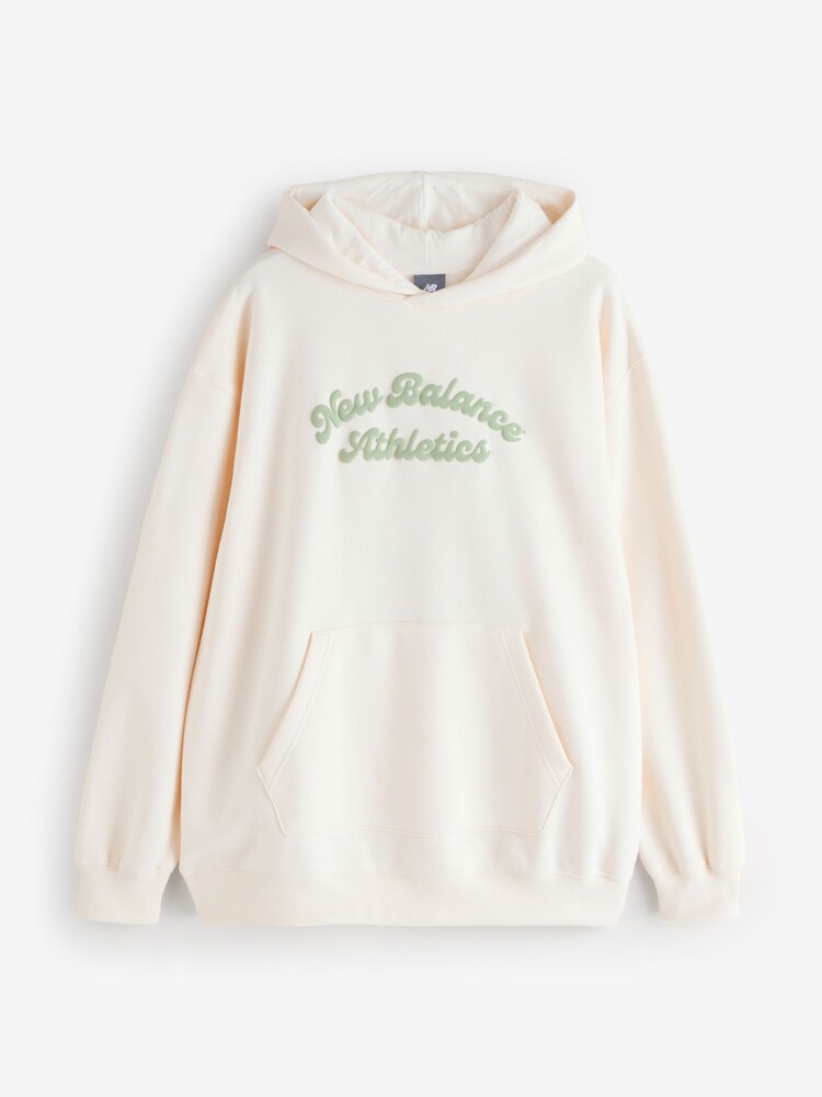 New Balance Cream Womens Linear Heritage Fleece Long Line Hoodie - Image 1 of 1