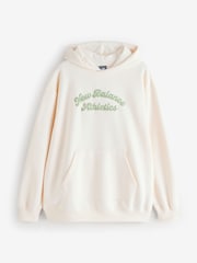 New Balance Cream Womens Linear Heritage Fleece Long Line Hoodie - Image 7 of 8