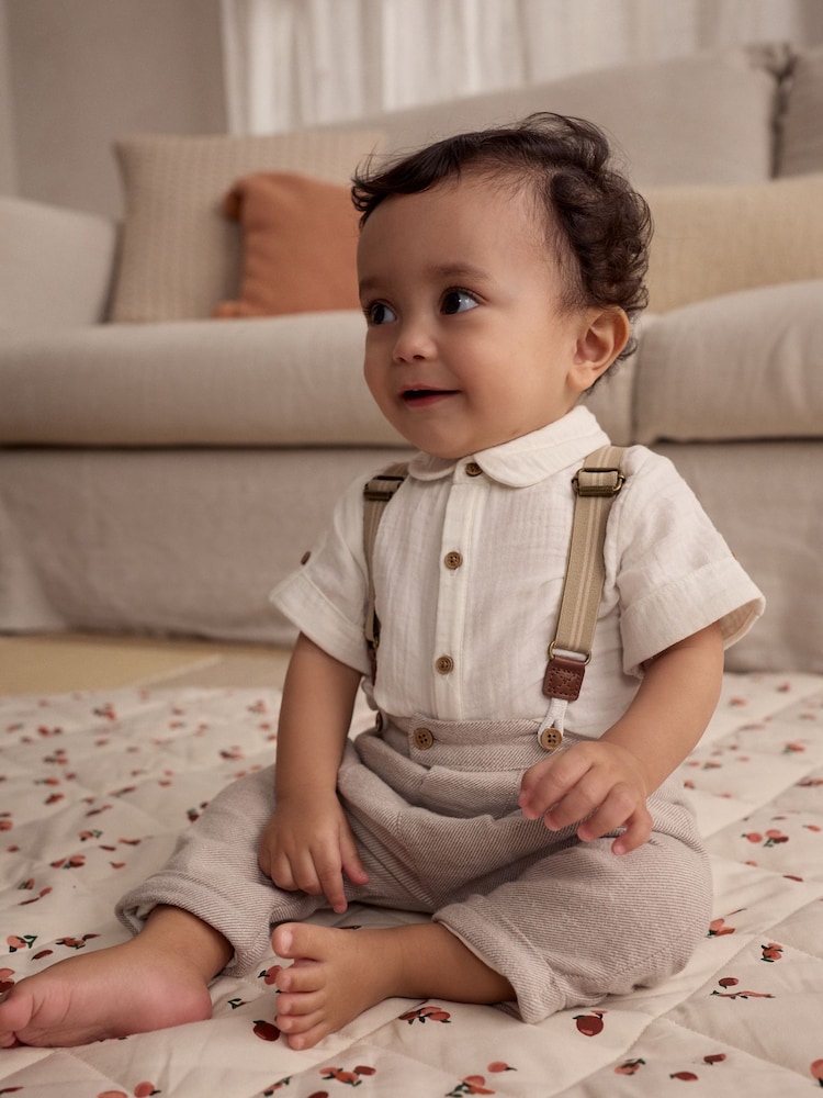 Neutral Baby Shirt Trousers and Braces 3 Piece Set (0mths-2yrs) - Image 1 of 12