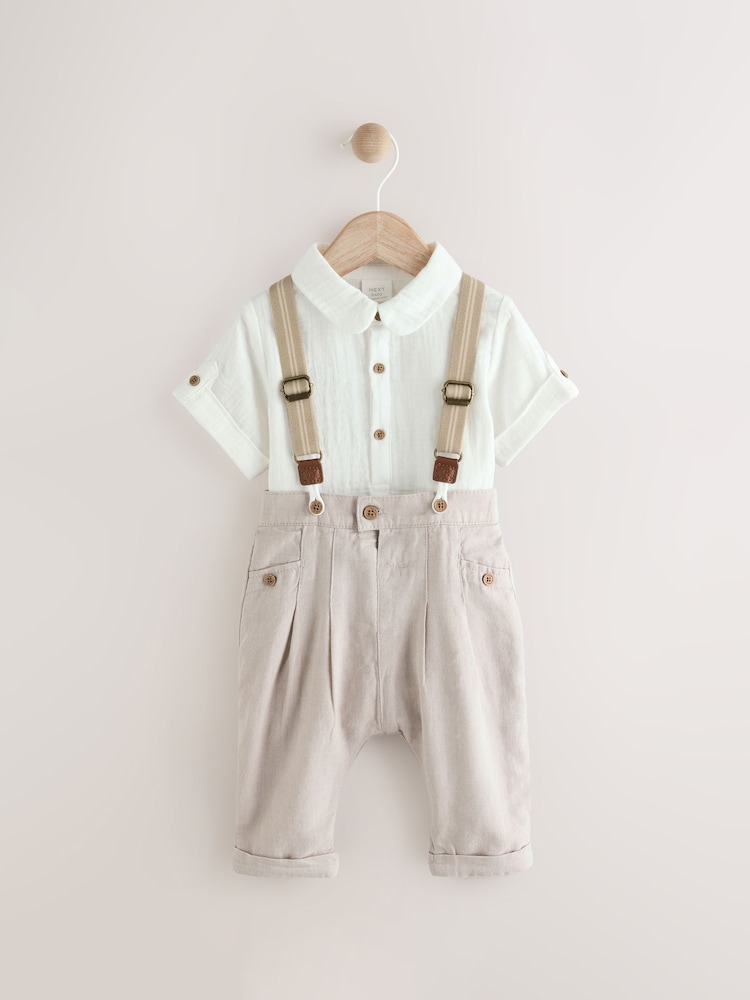 Neutral Baby Shirt Trousers and Braces 3 Piece Set (0mths-2yrs) - Image 4 of 12