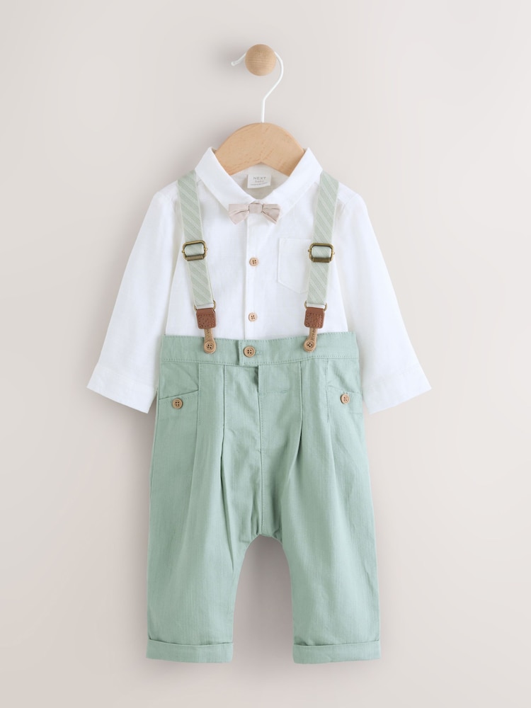 Зеленый - Baby Shirt Trousers and Braces Set 3 Piece (0mths-2yrs) - Image 1 of 7