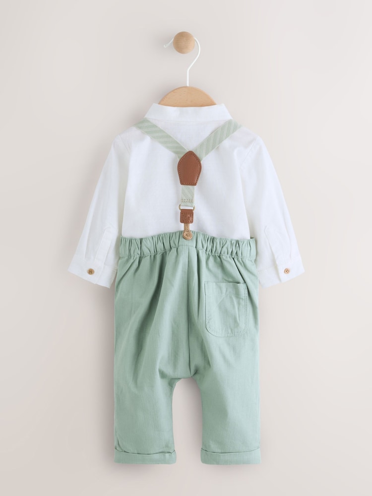 Зеленый - Baby Shirt Trousers and Braces Set 3 Piece (0mths-2yrs) - Image 2 of 7