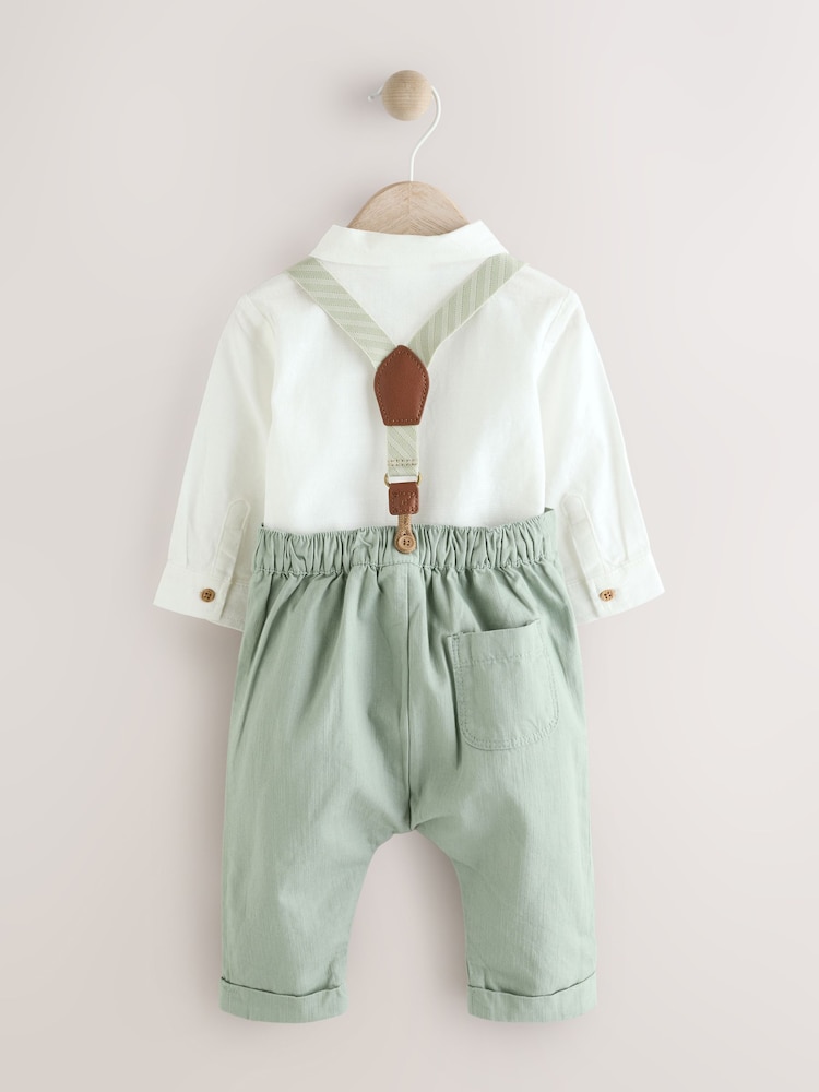 Sage Green Baby Shirt Trousers and Braces 3 Piece Set (0mths-2yrs) - Image 2 of 9