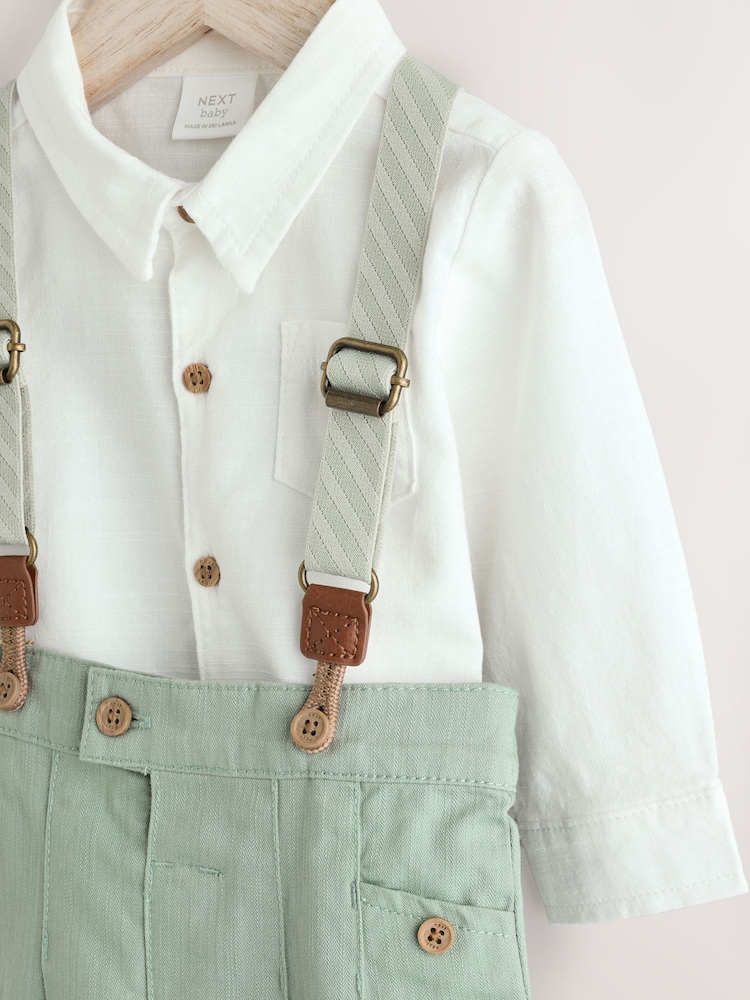 Sage Green Baby Shirt Trousers and Braces 3 Piece Set (0mths-2yrs) - Image 4 of 9
