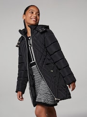 Lipsy Black Shower Resistant Midweight Longline Padded Coat (5-16yrs) - Image 1 of 5