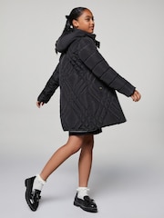 Lipsy Black Shower Resistant Midweight Longline Padded Coat (5-16yrs) - Image 2 of 5