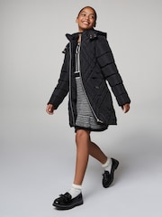 Lipsy Black Shower Resistant Midweight Longline Padded Coat (5-16yrs) - Image 4 of 5